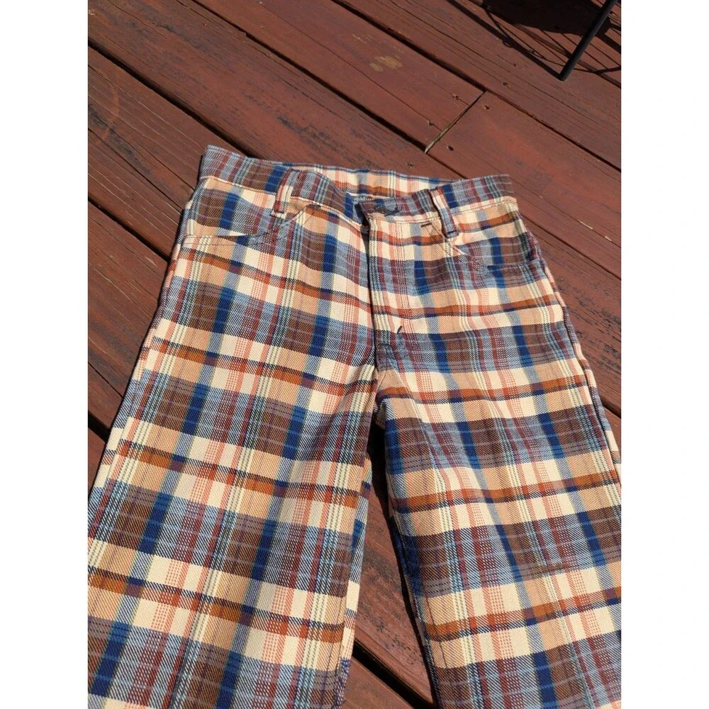 Vintage 70s Levis Plaid Flare Bell Bottoms Big Capital E 27